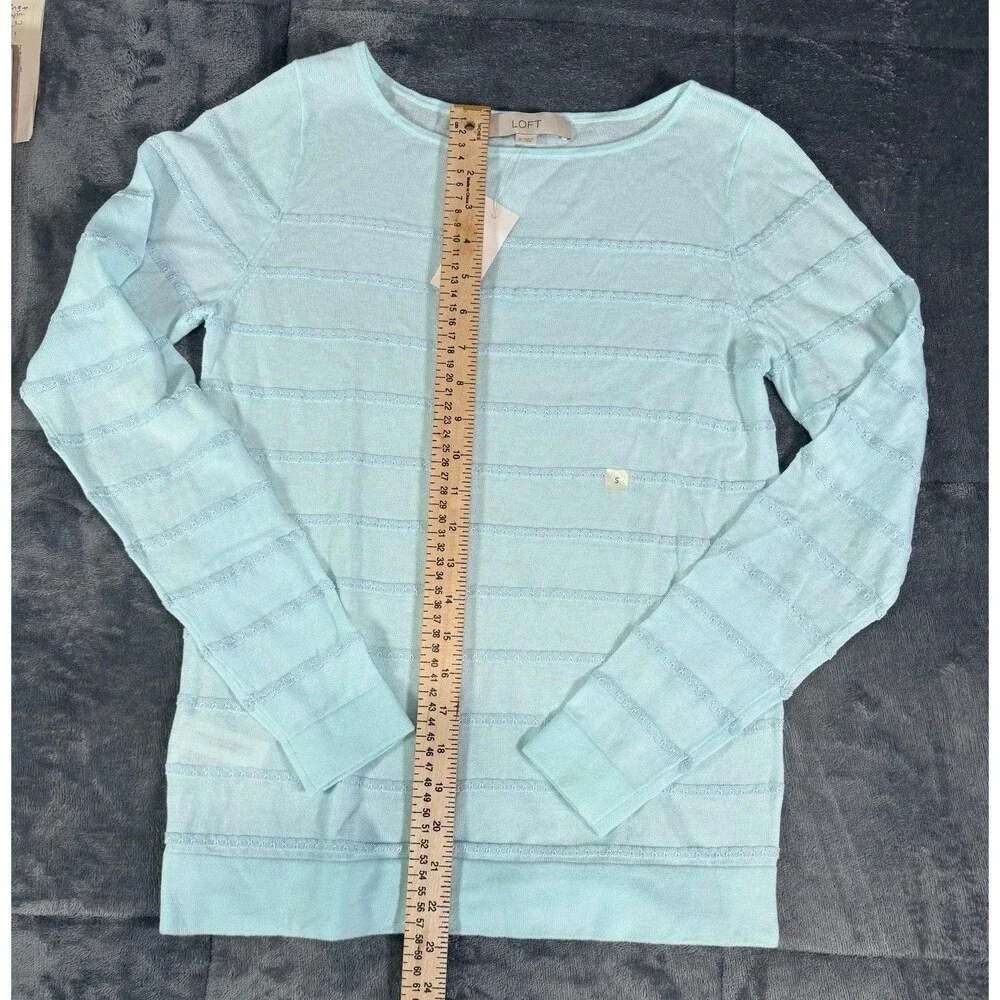 LOFT Sweater Womens Small S NWT Blue Striped Long Sleeve Lightweight Knit - Picture 6 of 6